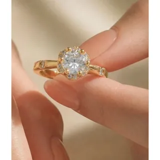 Photo of PCY 14K Gold Plated Cubic Zirconia Halo Promise Ring Round Cut 6mm size 12