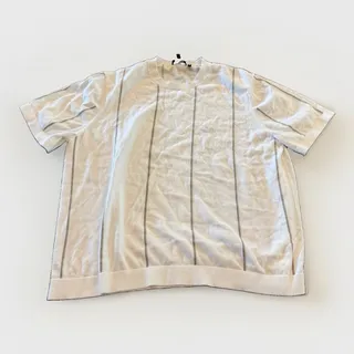 Photo of Theory Mens Off White Striped Cotton Sweater Short Sleeve Size XL
