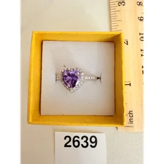 Photo of NIB Silver Tone Heart Ring with Purple Stone Size 5.75