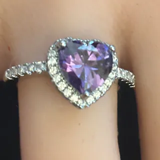 Photo of NIB Silver Tone Heart Ring with Purple Stone Size 5.75