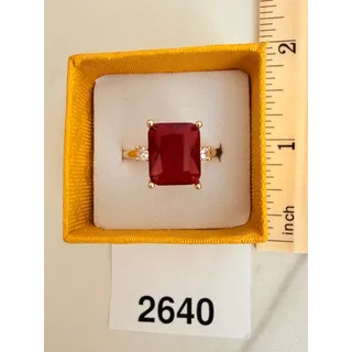 Photo of NIB Gold Tone Red Stone Ring with Faux Diamond Side Accents Size 7