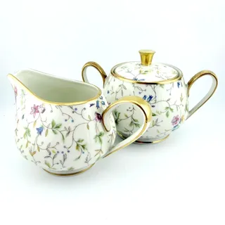 Photo of Vintage Alka Bavaria Nizza Creamer Sugar Bowl Lid Floral Gold West Germany