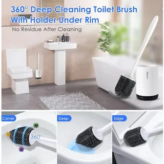 Photo of Silicone Toilet Brush with Ventilated Holder Set, Freestanding or Wall Mount