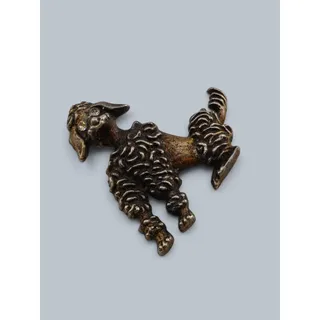 Photo of Vintage Poodle Dog Brooch Gold Tone Clear Rhinestone Eyes C-Clasp Unsigned