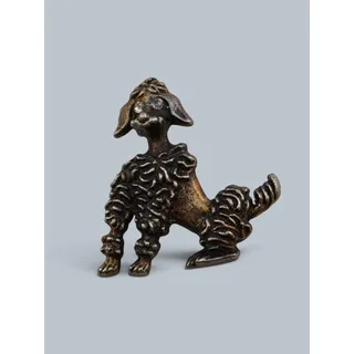 Photo of Vintage Poodle Dog Brooch Gold Tone Clear Rhinestone Eyes C-Clasp Unsigned