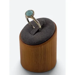 Photo of Blue Green Faceted Stone Ring Textured Angular Gold Tone Band Unsigned
