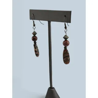 Photo of Jasper Teardrop Dangle Earrings Earth Tone Beads Bronze Tone French Hooks