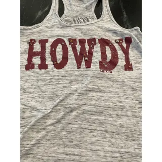 Photo of LHTX Leigh L. Hajovsky Texas made "HOWDY" embellished tank S Aggies