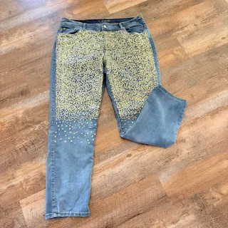 Photo of Chico’s Platinum Gold Sequin Jeans Straight Leg Glam Denim 2.5 (12/14)