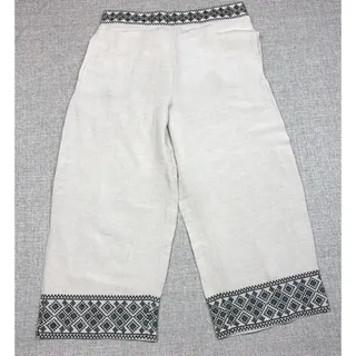 Photo of Boston Proper Pants Womens Large Cream Black Embroidered Wide Leg Cropped Boho
