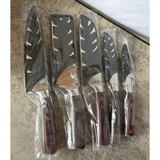 Photo of Vertoku 5 Piece Vertoku Knife Set with Blade Covers and Wood handles.