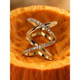 Photo of Modern Gold Tone Overlapping Multi-Band Statement Ring Size 9
