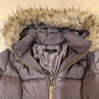 Photo of Laundry by Shelli Segal Women's L 3/4 Puffer Jacket with Cinched Waist and Faux Fur Hood