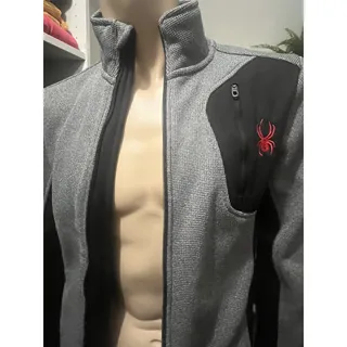 Photo of Spyder Mens S Gray Black Colorblock Full Zip Jacket Red Logo Sporty Outdoor
