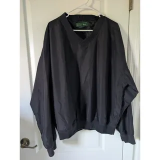 Photo of Stone Hill Men's L Black V Neck Pullover Windbreaker Long Sleeve Side Pockets