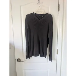 Photo of Mossimo Mens XXL V-Neck Black Ribbed Knit 100% Cotton Long Sleeve Pullover