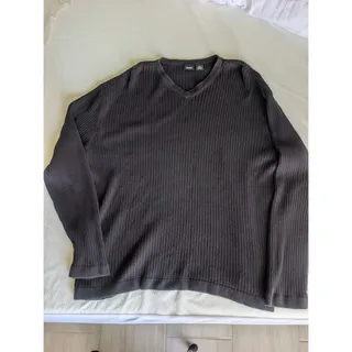 Photo of Mossimo Mens XXL V-Neck Black Ribbed Knit 100% Cotton Long Sleeve Pullover