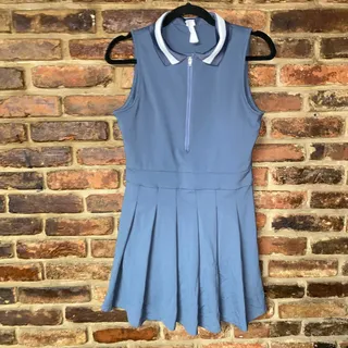 Photo of Gold Hinge Blue Pleated Lined Collar Tennis Mini Dress Women's Size Medium